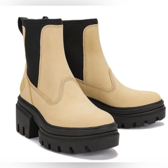 Timberland Everleigh Light Yellow nubuck lug sole side goring Chelsea Boots sz 8 - Picture 6 of 8